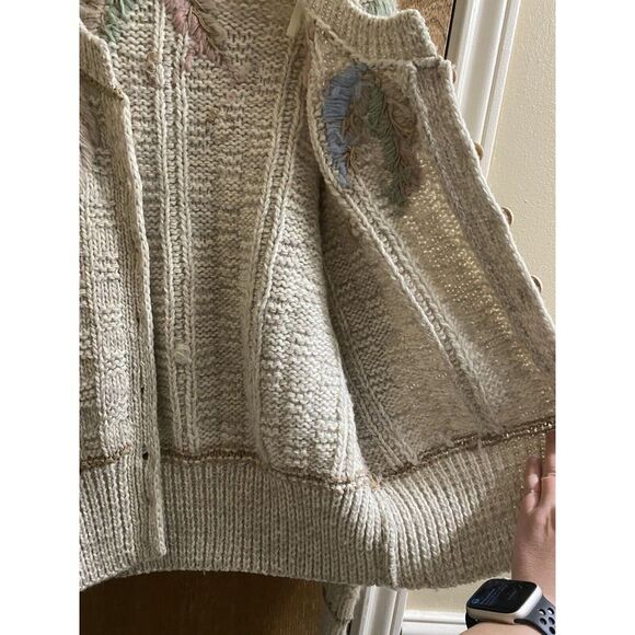 Vintage Liz Claiborne Hand Knit Wool Button-up Sweater Pastel Designs Grandma L - Picture 16 of 16